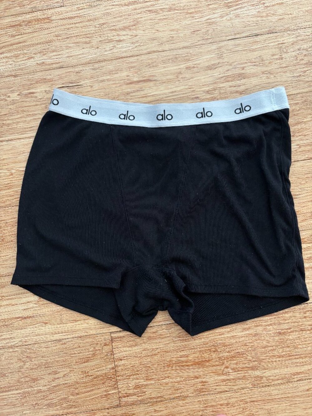 Alo Yoga Icon Ribbed Boyshort Womens Size Largex Black Logo Waistband High Rise